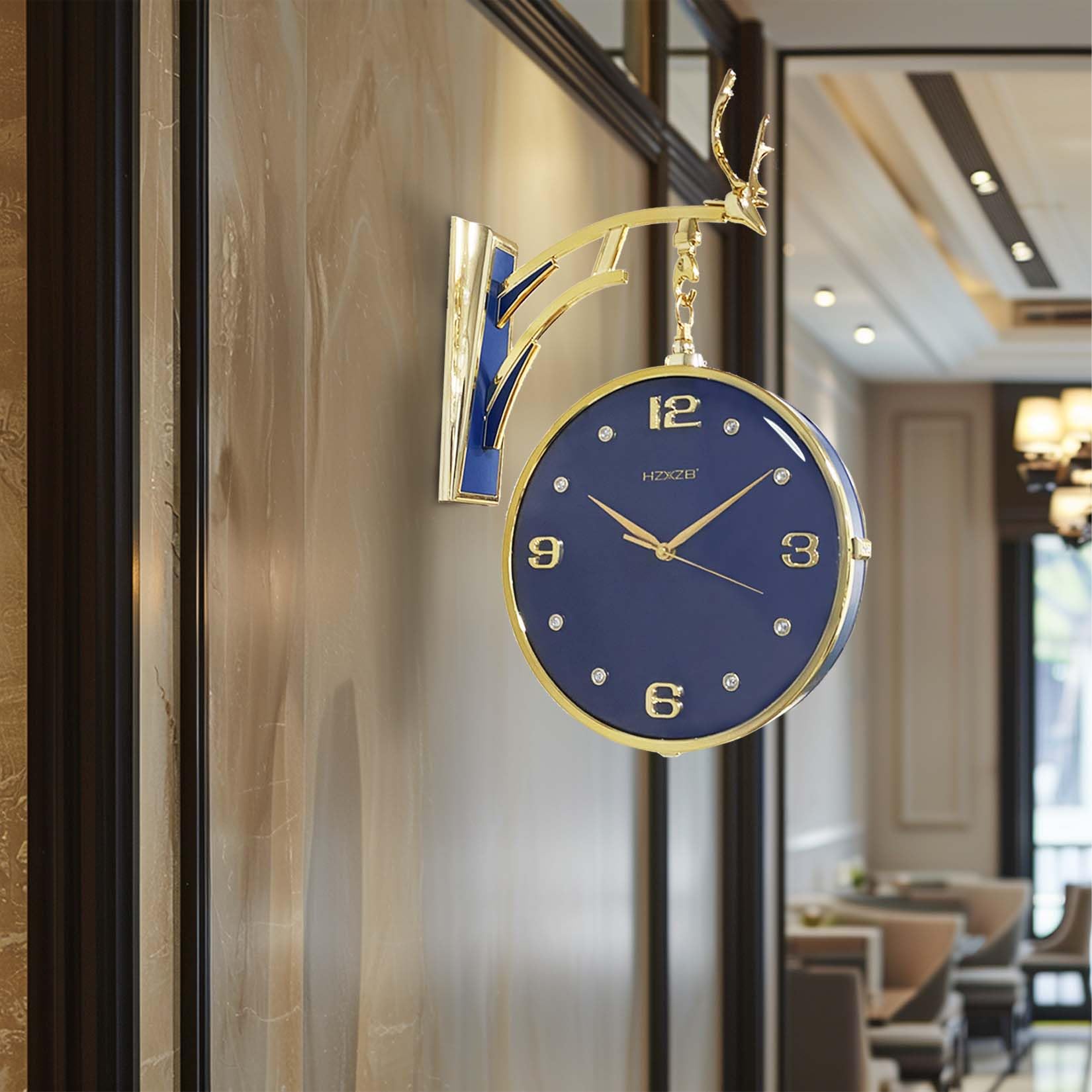 HYGRAD BUILT TO SURVIVE 𝗛𝗬𝗚𝗥𝗔𝗗- Elegant Deer Head Double-Sided Wall Clock- Timekeeping Elegance and Room Decor in One- A Fusion of Functionality and Stunning Wall Art (Blue)