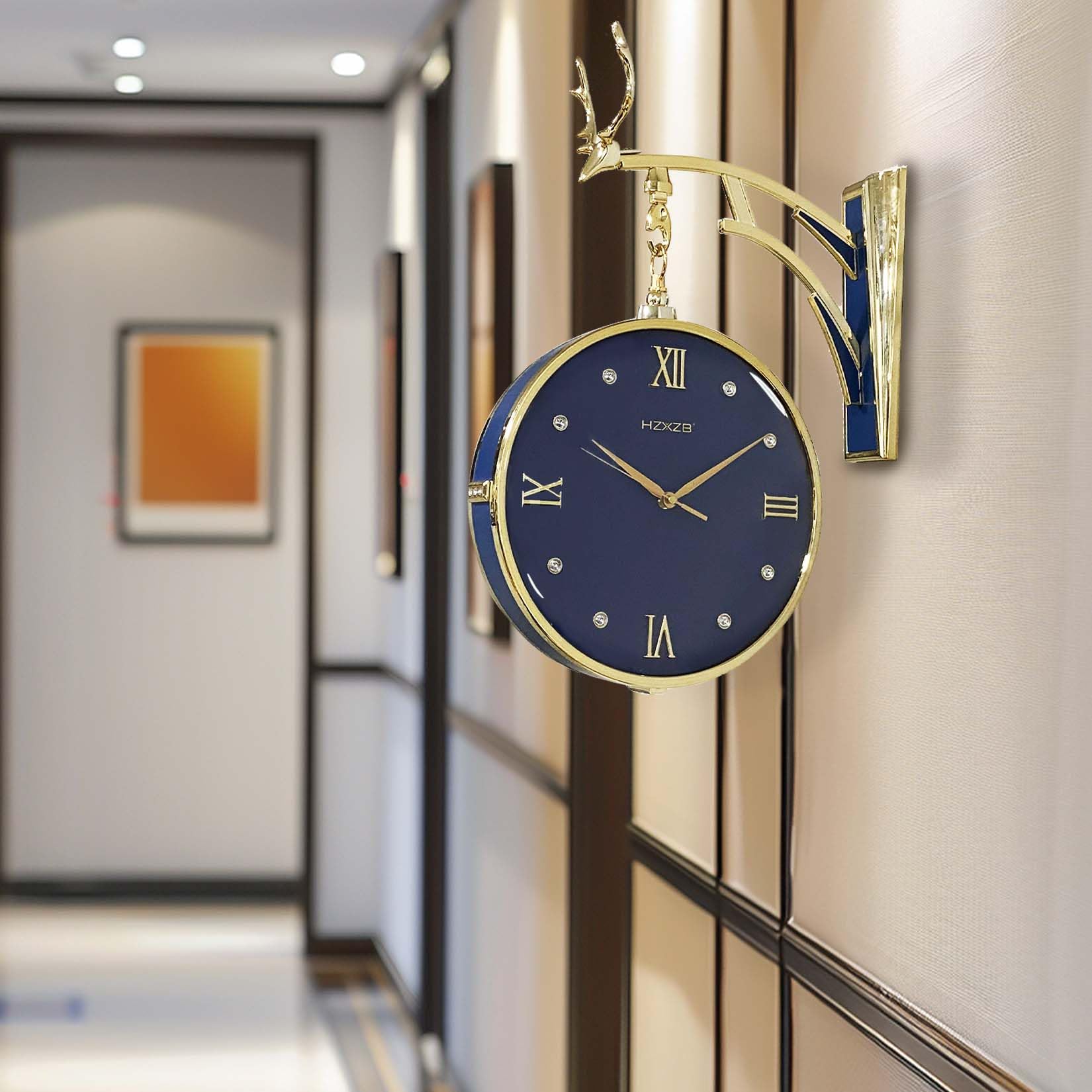 HYGRAD BUILT TO SURVIVE 𝗛𝗬𝗚𝗥𝗔𝗗- Elegant Deer Head Double-Sided Wall Clock- Timekeeping Elegance and Room Decor in One- A Fusion of Functionality and Stunning Wall Art (Blue)