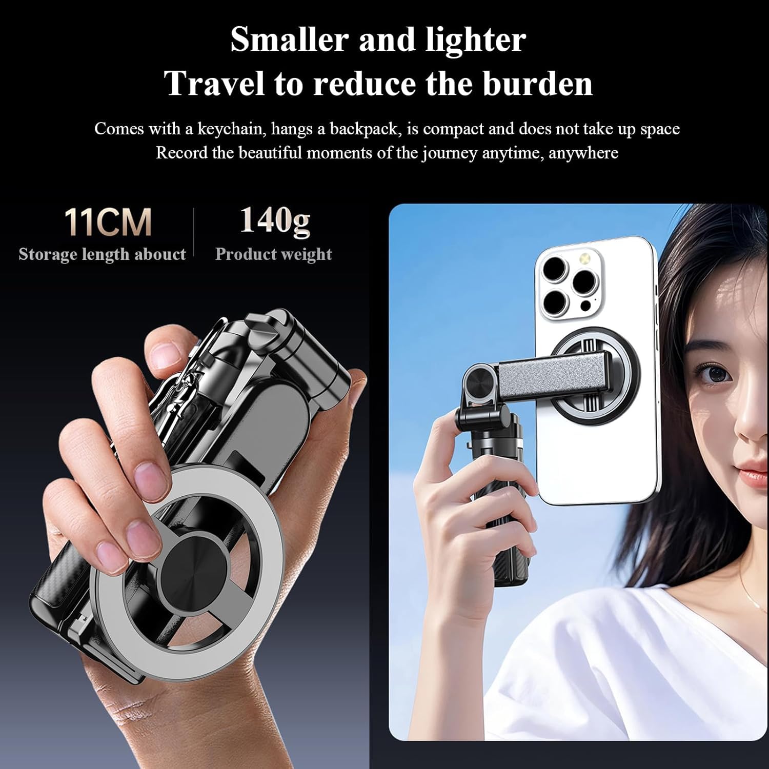 Magnetic Selfie Stick, 4 in 1 Tripod Phone Stand with Wireless Remote for iPhone & Android, Phone Tripod for Home, Travel, Vlogging & Video Recording