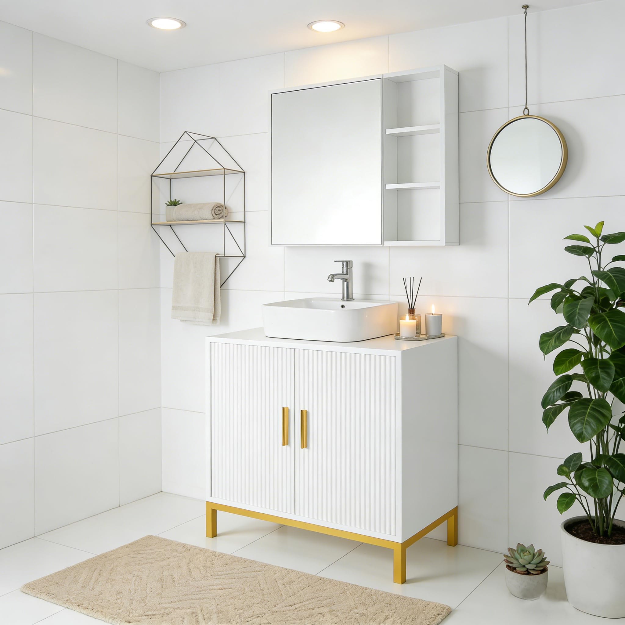 HYGRAD BUILT TO SURVIVE Bathroom Pedestal Under Sink Storage Cabinet, Under Sink Basin Vanity Cabinet Unit Cupboard Storage Furniture with 2 Doors, Basin Cabinet with Adjustable Shelf