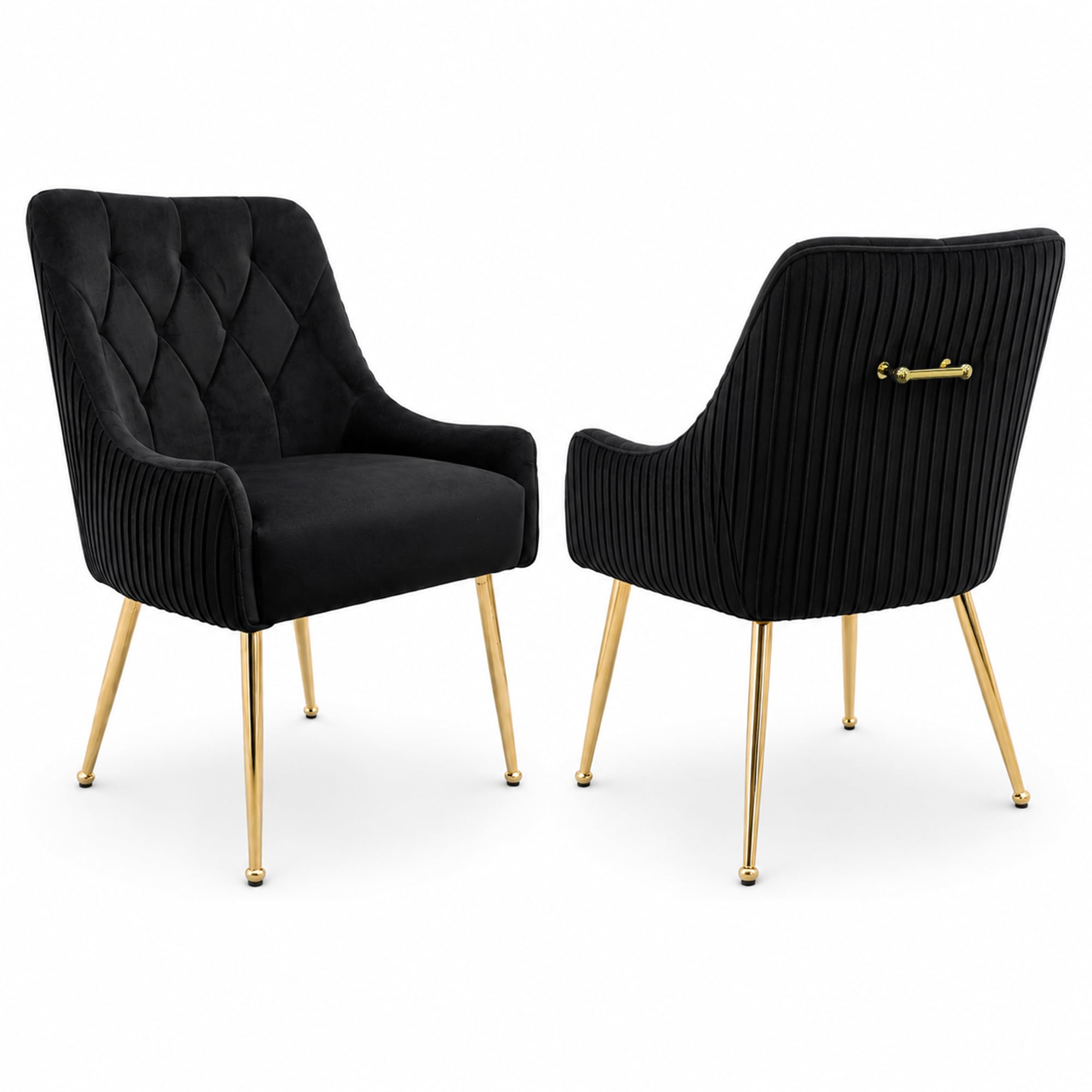 Accent Dining Chairs Set of 2, Modern Upholstered Kitchen Dining Room Chairs with Gold Legs, Fabric Tufted Velvet Living Room Chair for Reception Bedroom Kitchen
