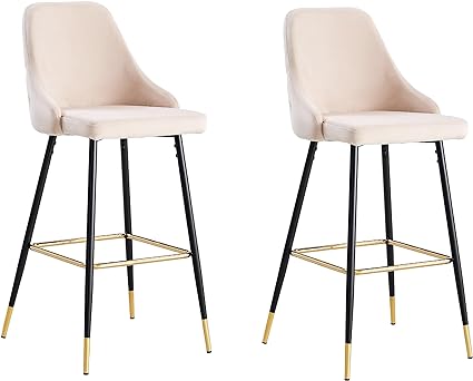 HYGRAD BUILT TO SURVIVE Soft Padded Velvet Bar Stools Kitchen Counter Breakfast Bar Stools Dining Kitchen Island Velvet Bar Stools 4 Legs Golden Tips (Set of 2)