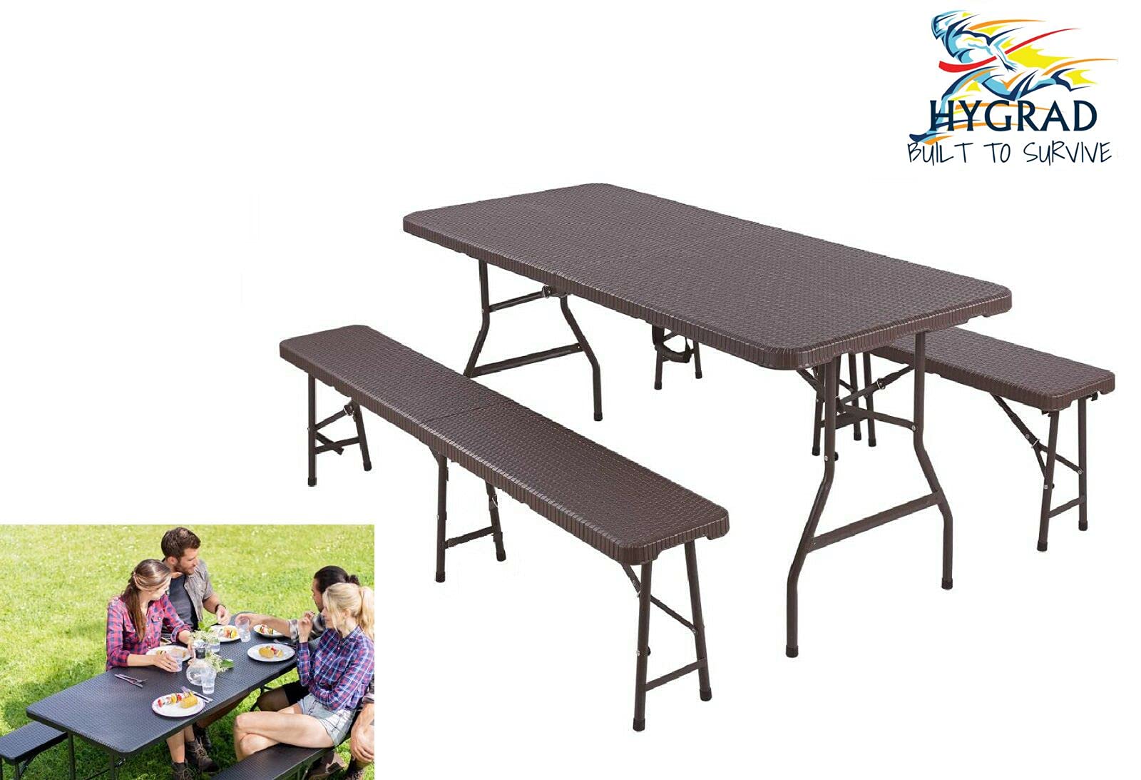 6FT Folding Table Trestle Bench Camping Picnic BBQ Party Garden Heavy Duty Set Rattan Effect Beer Bench HYGRAD® (1x 6Ft Table)