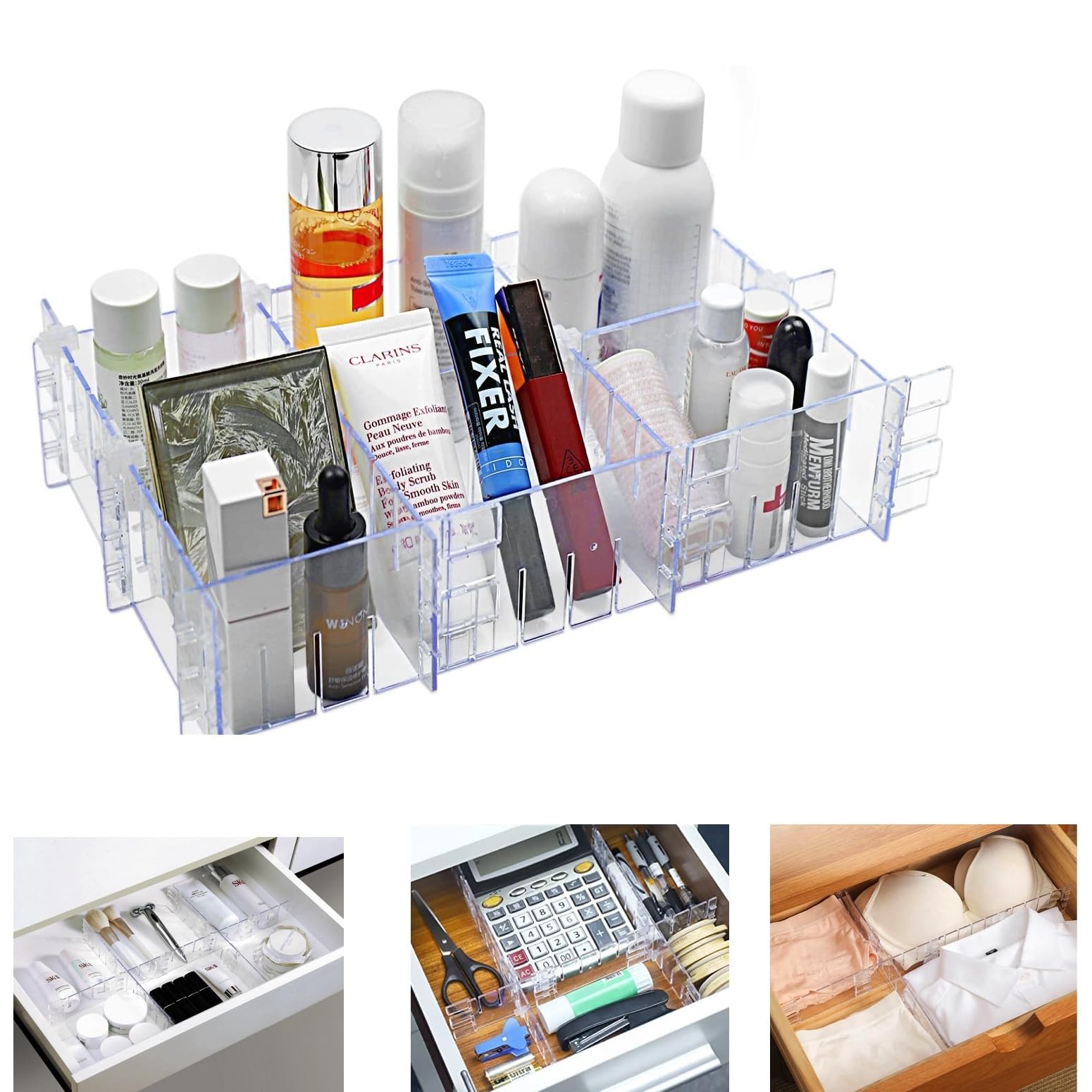15 Pcs Adjustable Drawer Organiser- 10x0.3x6cm Perfect Clear Plastic Separators for Clothing, Kitchen Utensils, and Office Storage. Maximize Efficiency and Keep Your Home Tidy.