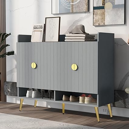 HYGRAD Wooden Hallway Shoe Storage Cabinet Modern Hallway Large Display Storage Cabinet 2 Cabinet Doors (Medium Grey Cabinet)