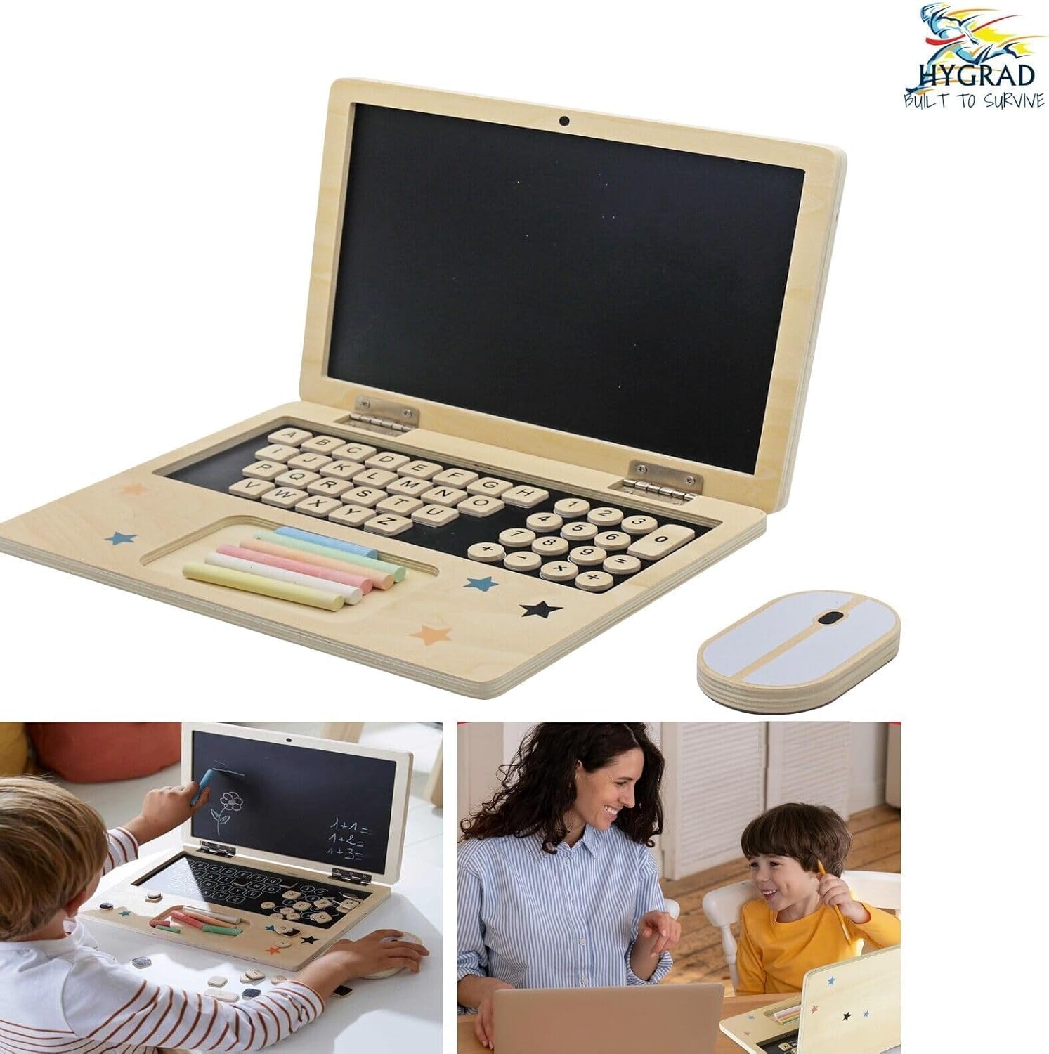 Kids Wooden LapTop And Chalkboard Magnetic Pretend Play Set Early Development Kids Laptop Computer Play Set