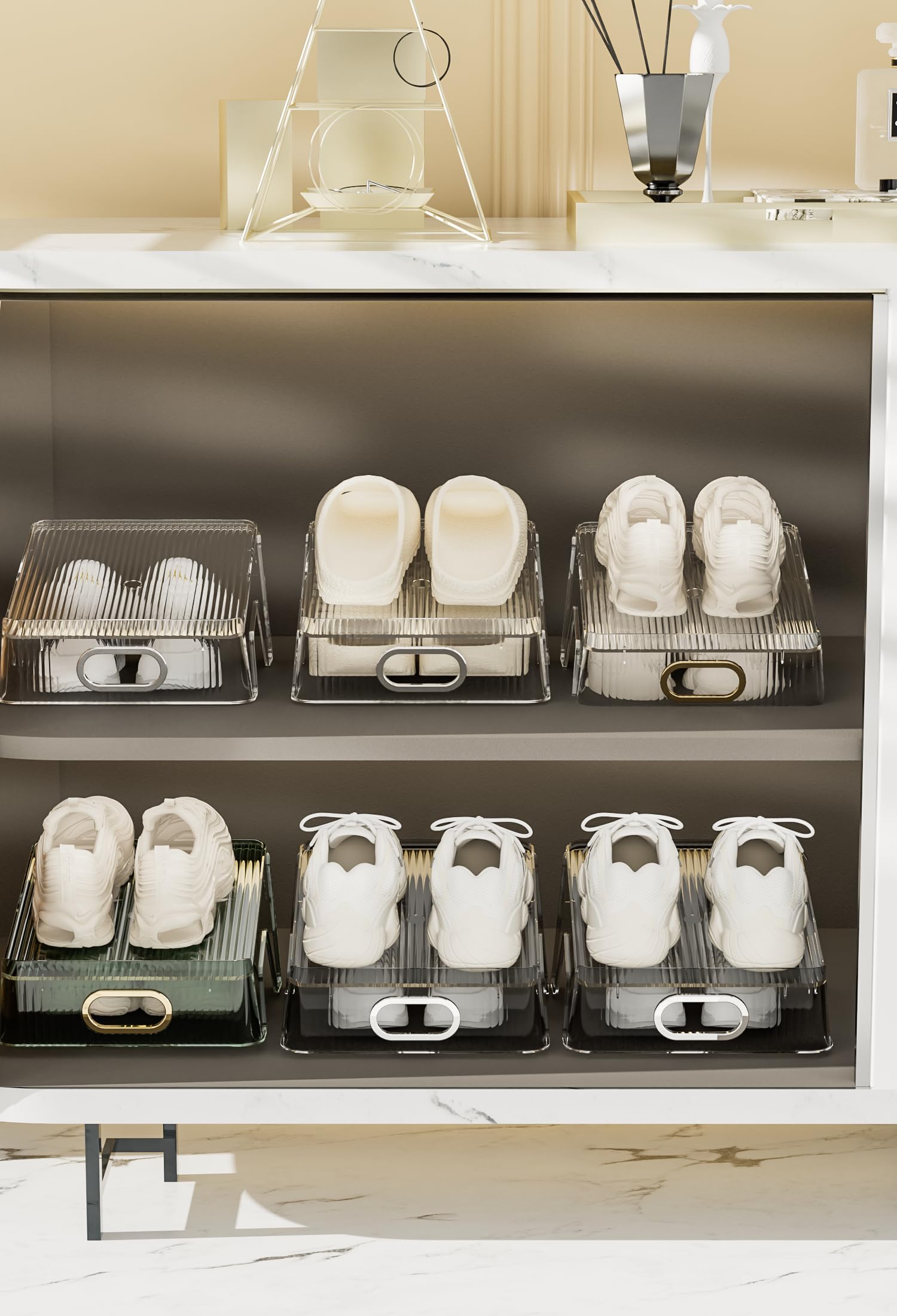 Double Layer Shoe Rack Slots Organizer 25 X 23 X 12.7cm Stacker Space - Saving Transparent Plastic Shoe Holder - Stand Shoe Rack Wardrobe Storage For Cabinet