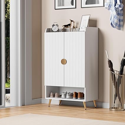 HYGRAD Wooden Hallway Shoe Storage Cabinet Modern Hallway Large Display Storage Cabinet 2 Cabinet Doors (Medium Grey Cabinet)