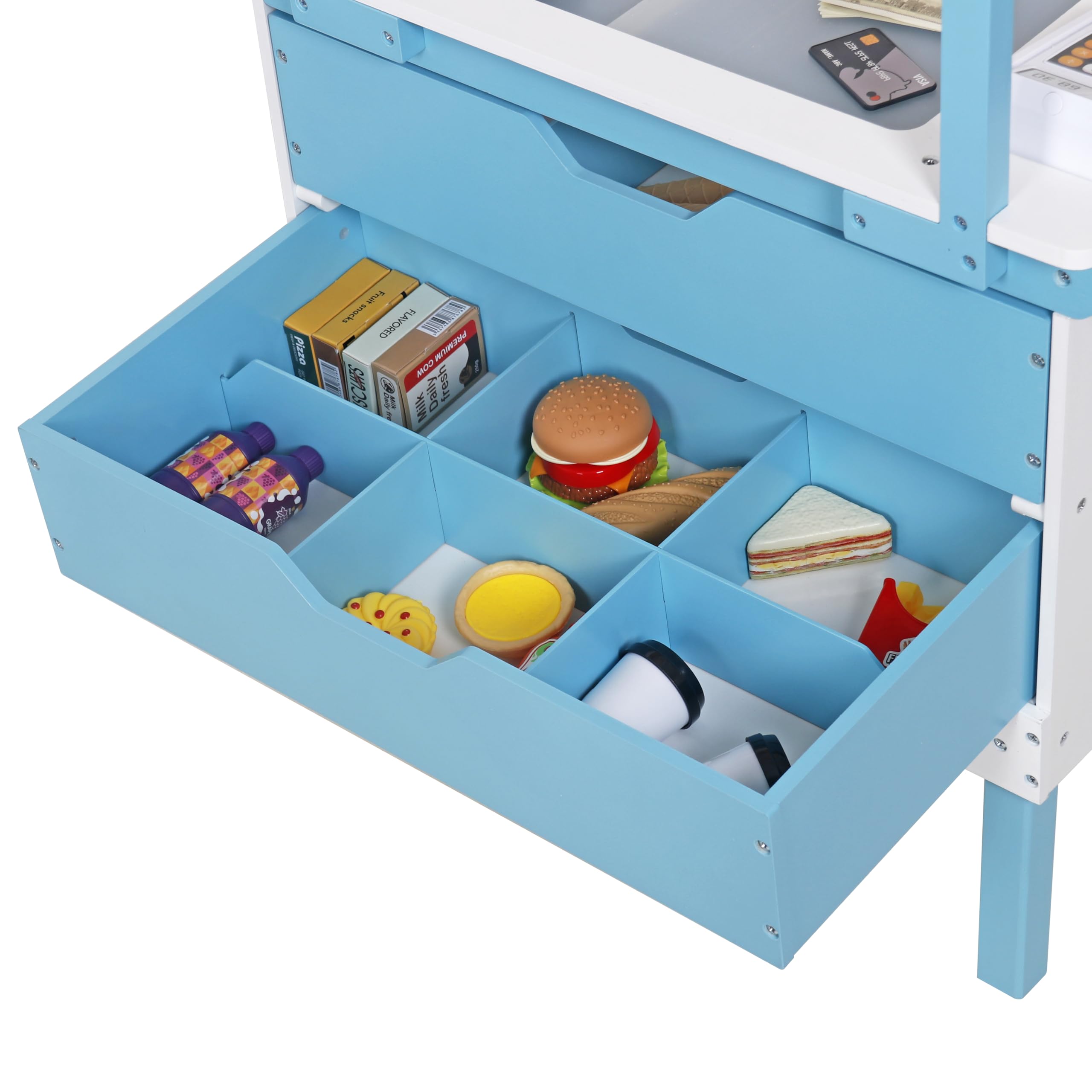 HYGRAD Kids Wooden Food Cart Ice Cream Shop Toy Childrens 3+ Burger Cart Pretend Play Toy With Accessories Large Gift Play Set Gift For Kids
