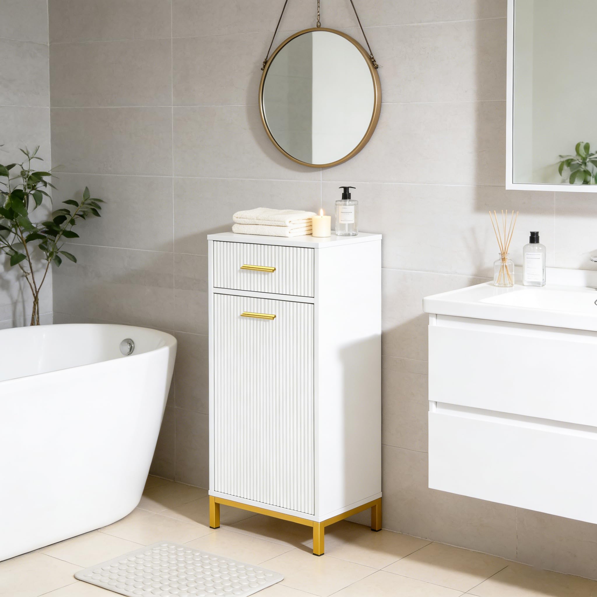 HYGRAD BUILT TO SURVIVE Tilt-out Laundry Hamper, Freestanding Dirty Clothes Cabinet Basket with Drawer and Removable Clothes Basket, Wooden Bathroom Laundry Organizer Cabinet for Bathroom Bedroom