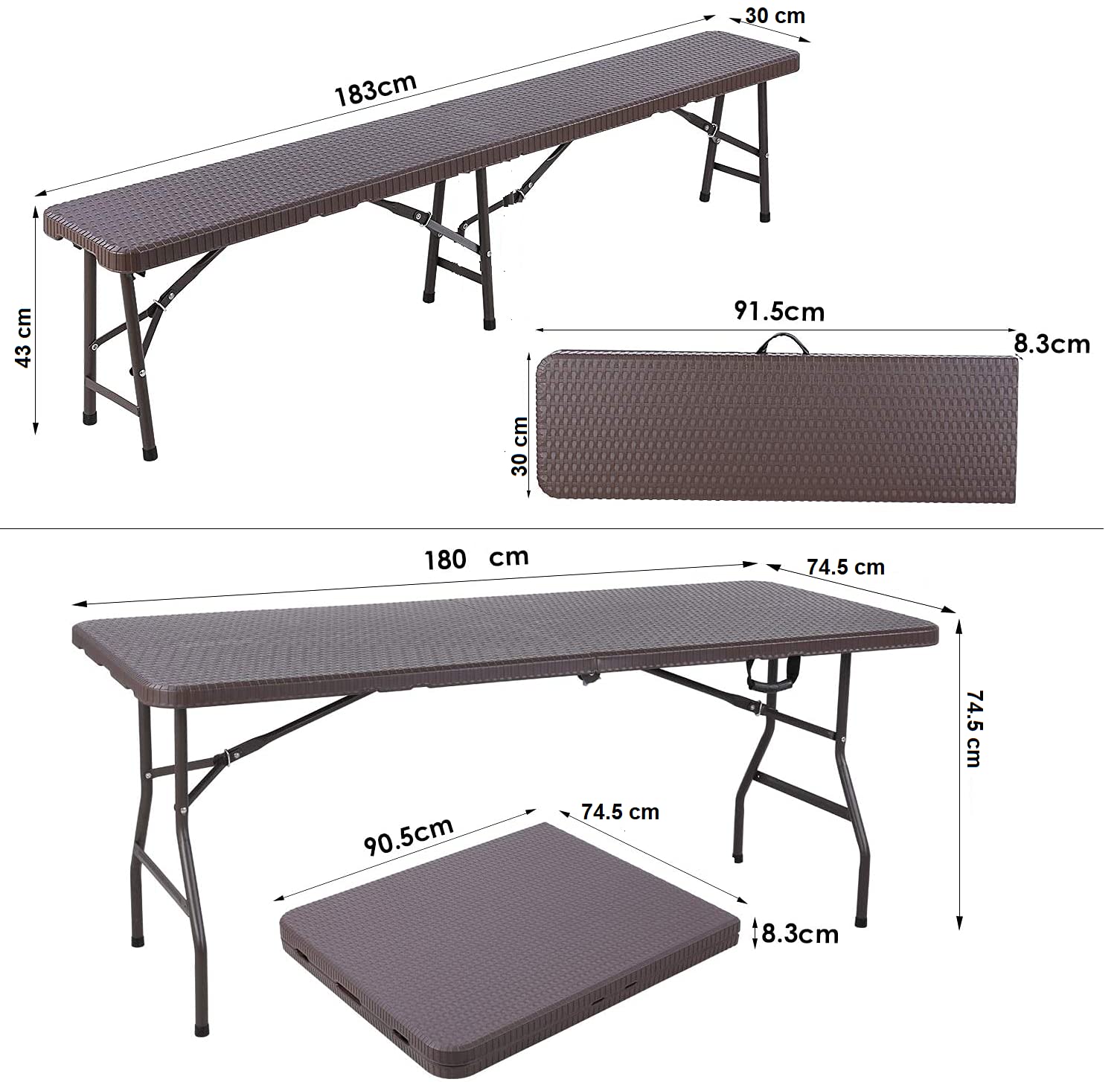 6FT Folding Table Trestle Bench Camping Picnic BBQ Party Garden Heavy Duty Set Rattan Effect Beer Bench HYGRAD® (1x 6Ft Table)