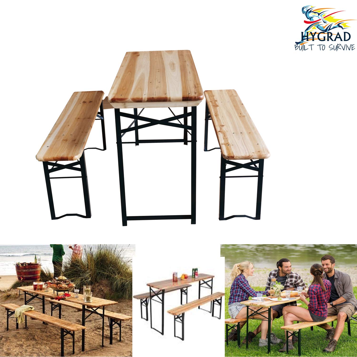 HYGRAD® 3 Piece Picnic Table And Bench Set Folding Beer Bench Outside Table and Bench Party Bench and Table Set