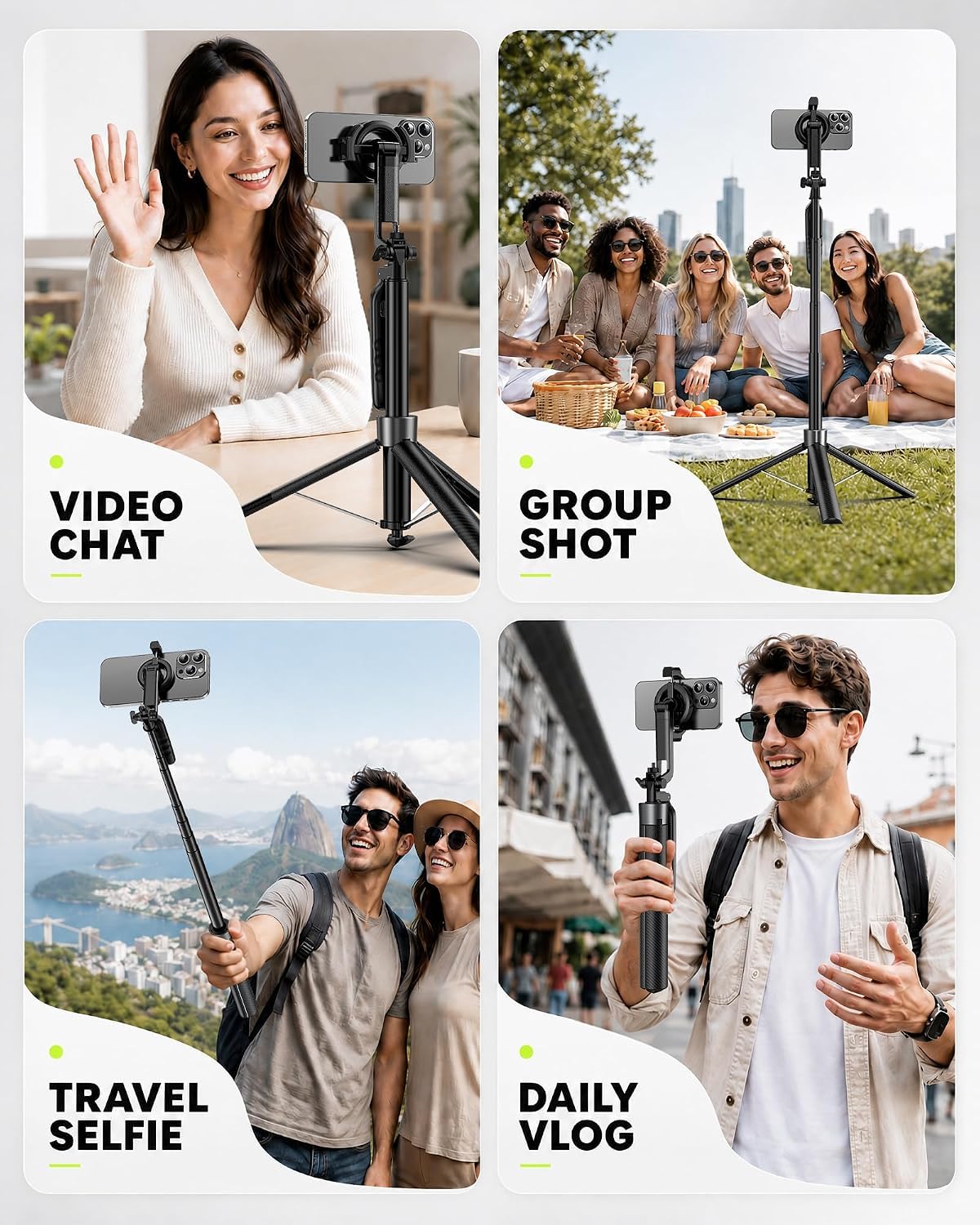 Magnetic Selfie Stick Tripod - Phone Mount & 360°Rotatable Phone Stand Compatible with All Smartphone for Selfies Live Video Recording