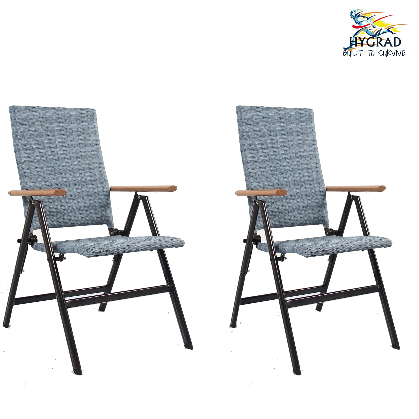 HYGRAD BUILT TO SURVIVE 2 x Rattan Garden Dining Chairs With 7 Reclining Positions Outdoor Foldable Picnic Chair For Beach, Park, Picnic