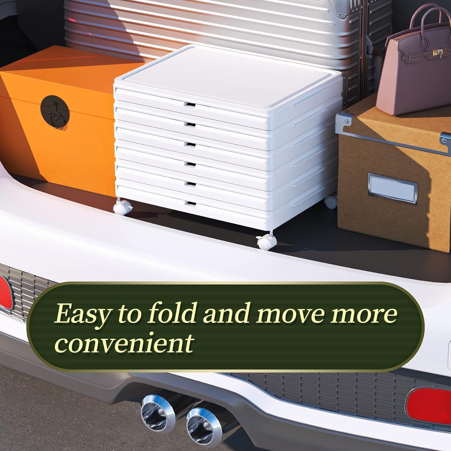 Foldable White Plastic Shoe Box 2/3/4/5/6 Tier Stackable Storage Cabinet - Rolling Wardrobe Storage Organizer Containers With Lid & Lockable Wheels