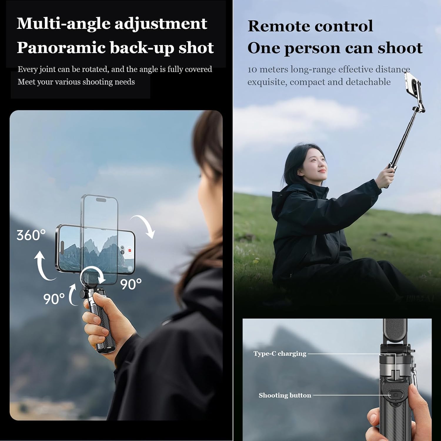 Magnetic Selfie Stick, 4 in 1 Tripod Phone Stand with Wireless Remote for iPhone & Android, Phone Tripod for Home, Travel, Vlogging & Video Recording