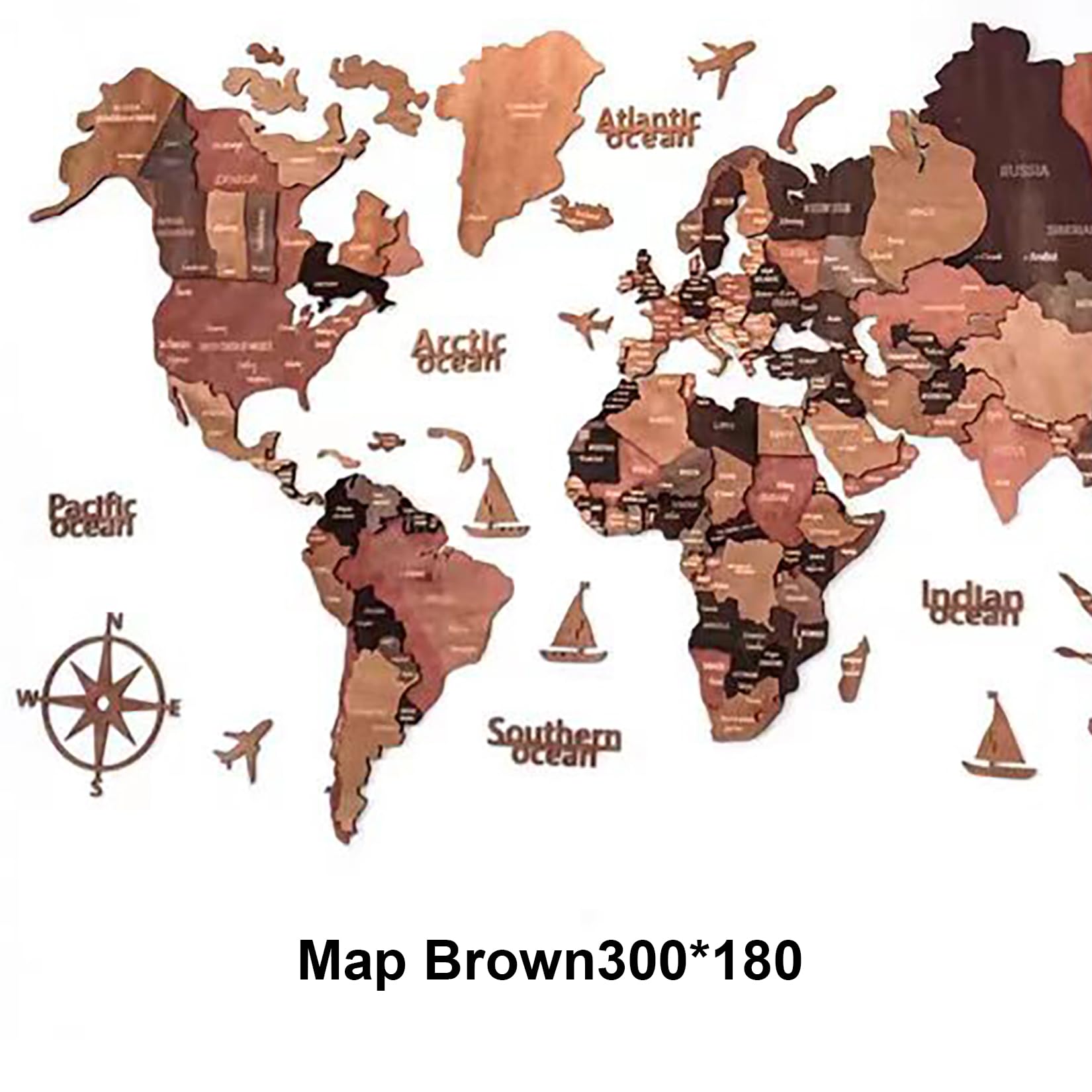 HYGRAD® World Map Wall Art Wooden 3D Vintage Style Large Wall Decor World Map Adhesive Wall Mount Travellers Gift Suitable For Office Hallway Living Room (XXL (300cm x 180cm), Brown Rustic)
