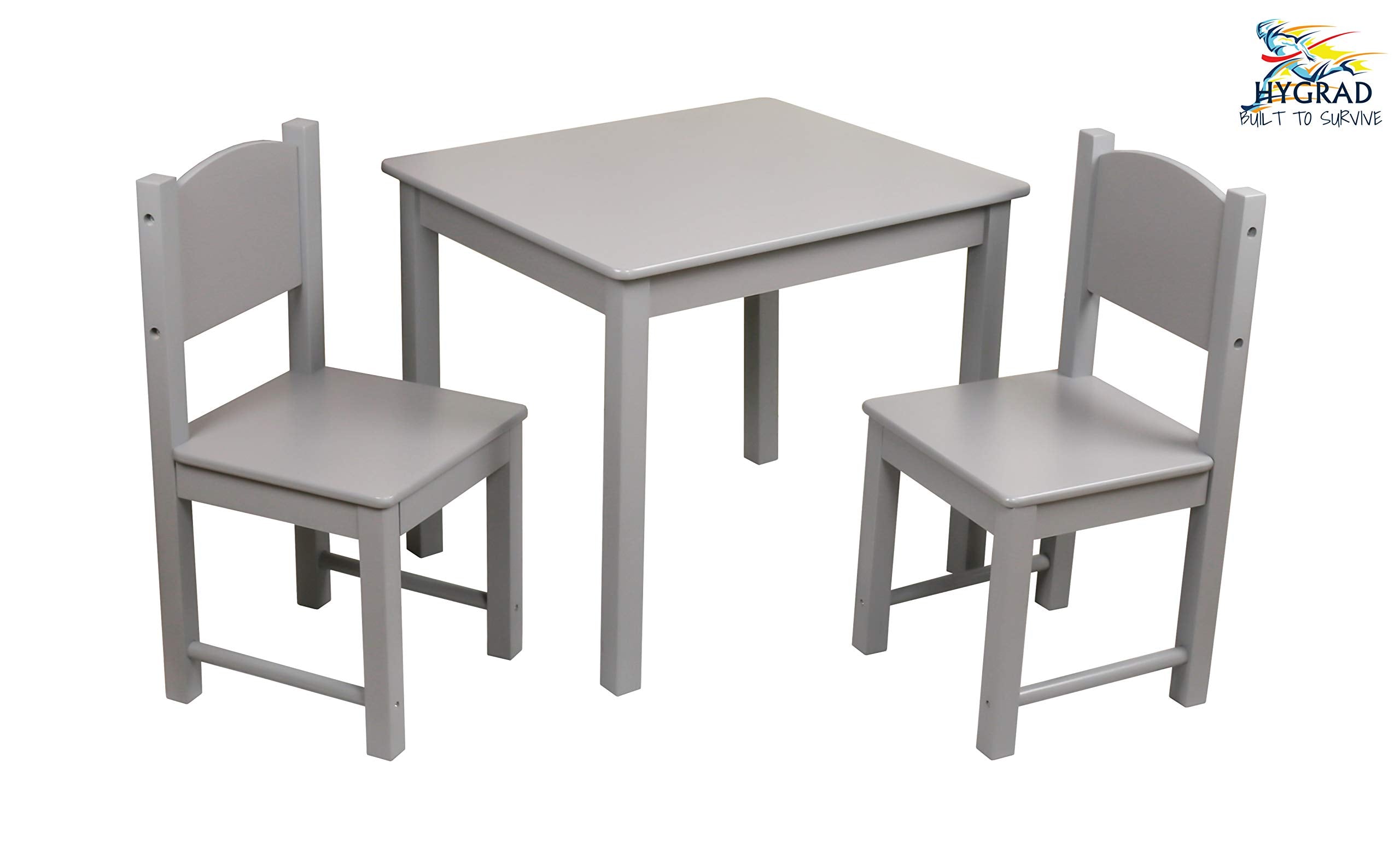 HYGRAD® Multi-Purpose Kids Children's Wooden Table and 2 Chair Set For homeschooling Preschoolers Boys and Girls Activity Build & Play Table Chair Set (Grey Table & Chair)