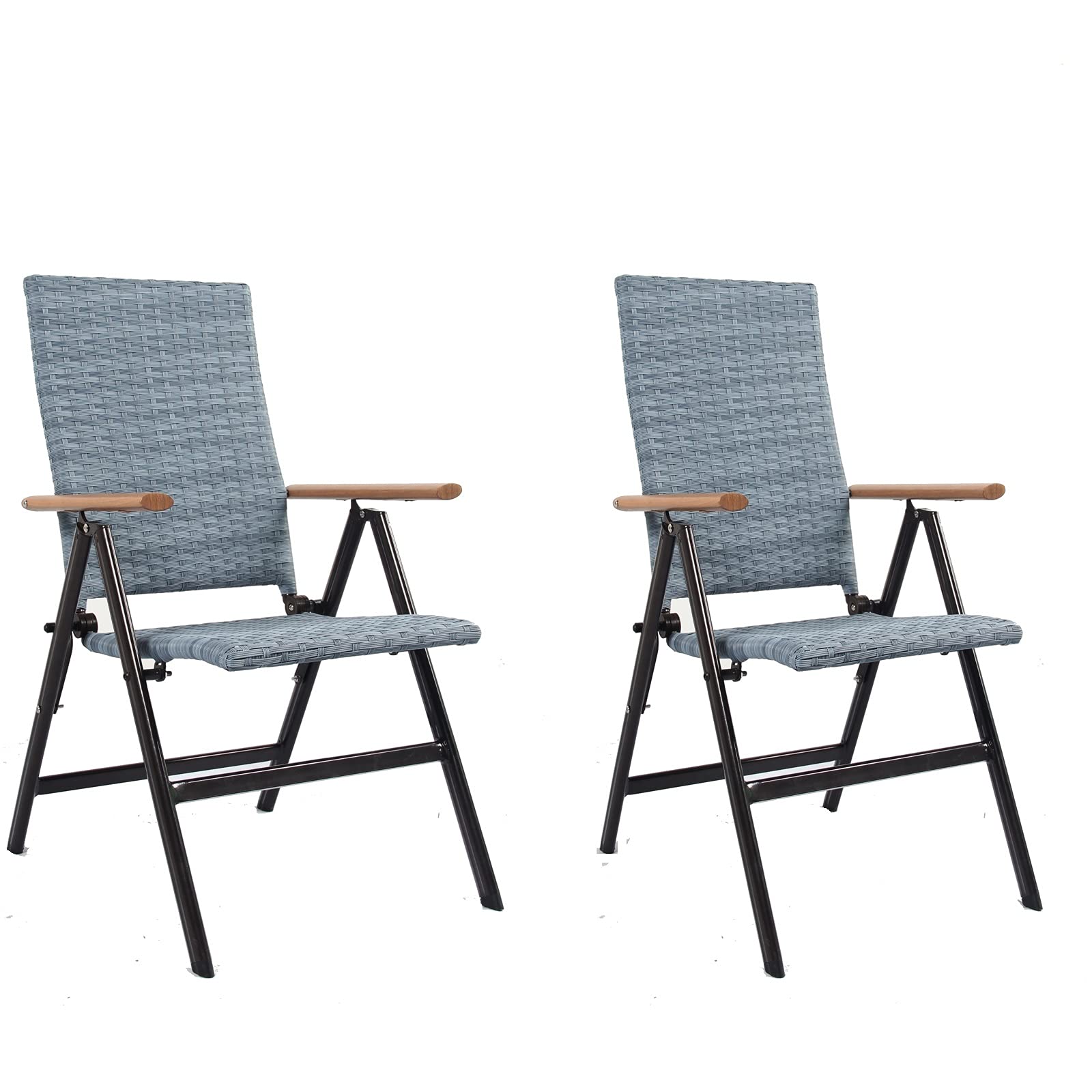 HYGRAD BUILT TO SURVIVE 2 x Rattan Garden Dining Chairs With 7 Reclining Positions Outdoor Foldable Picnic Chair For Beach, Park, Picnic