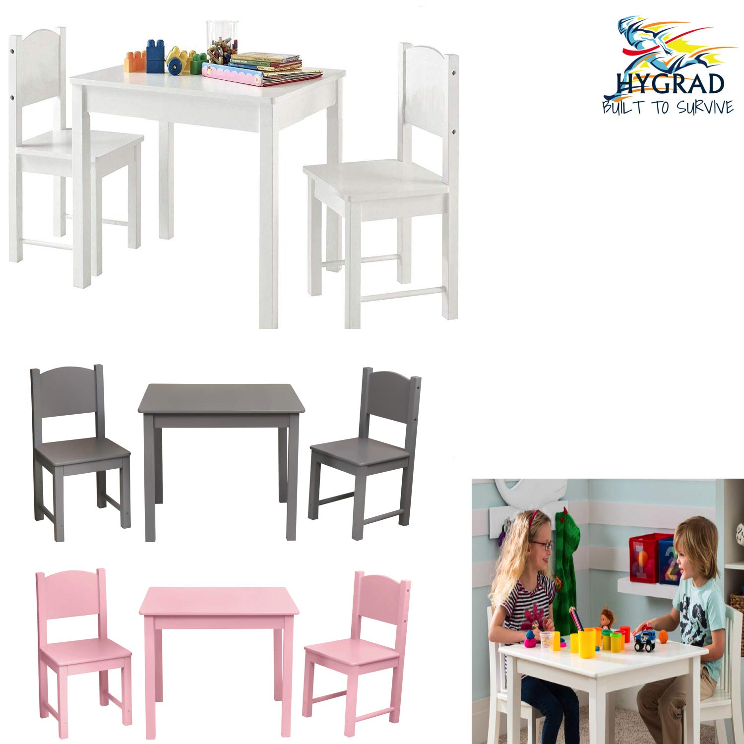 HYGRAD Multi Purpose Kids Children s Wooden Table and 2 Chair Set For House Of Shopping