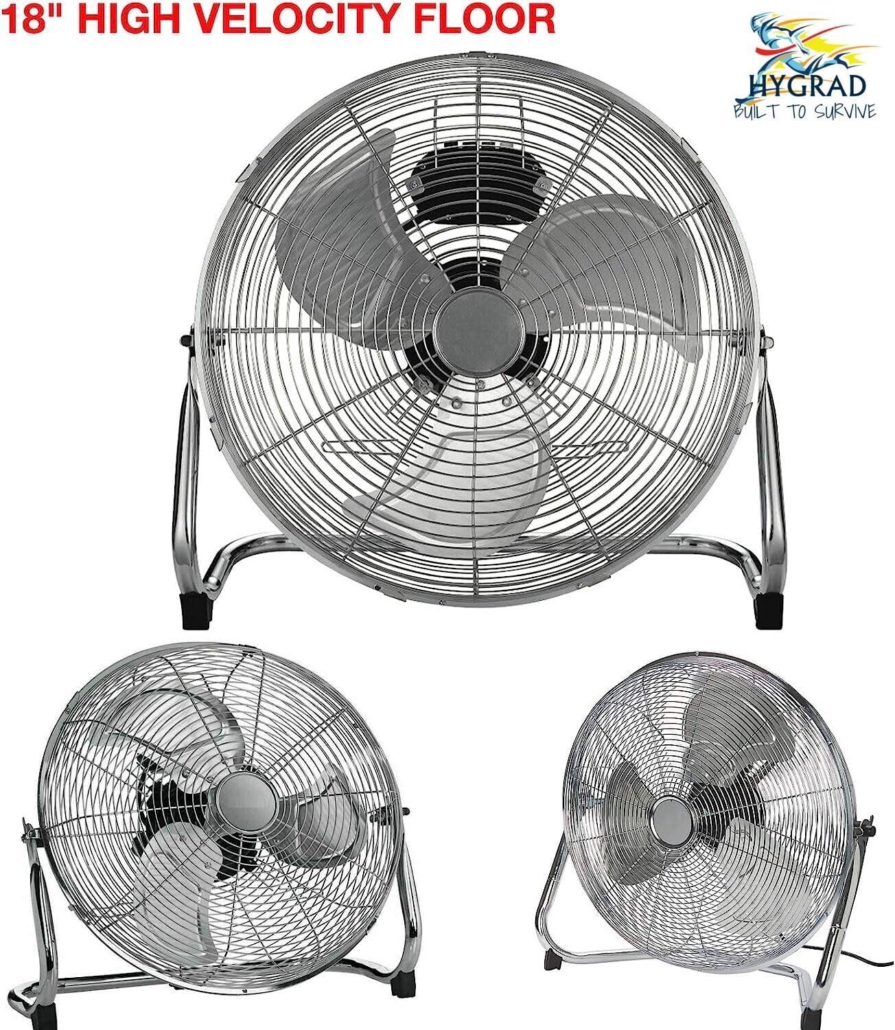 HYGRAD BUILT TO SURVIVE METAL CHROME FLOOR FAN 18