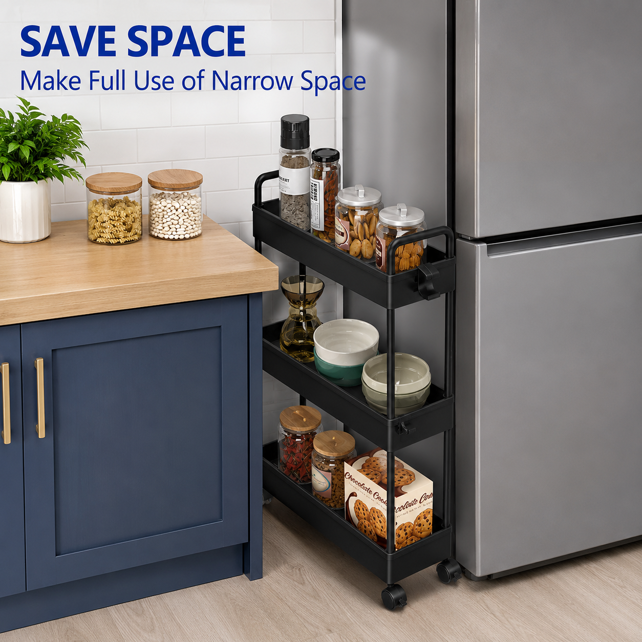 3/4/5 Tier Storage Trolley Cart on Wheels Slim Rolling Slide-Out Slim Utility Cart Storage Shelving Organizer for Kitchen Laundry Narrow Space Rack Space-Saving Bathroom Bedside Trolley