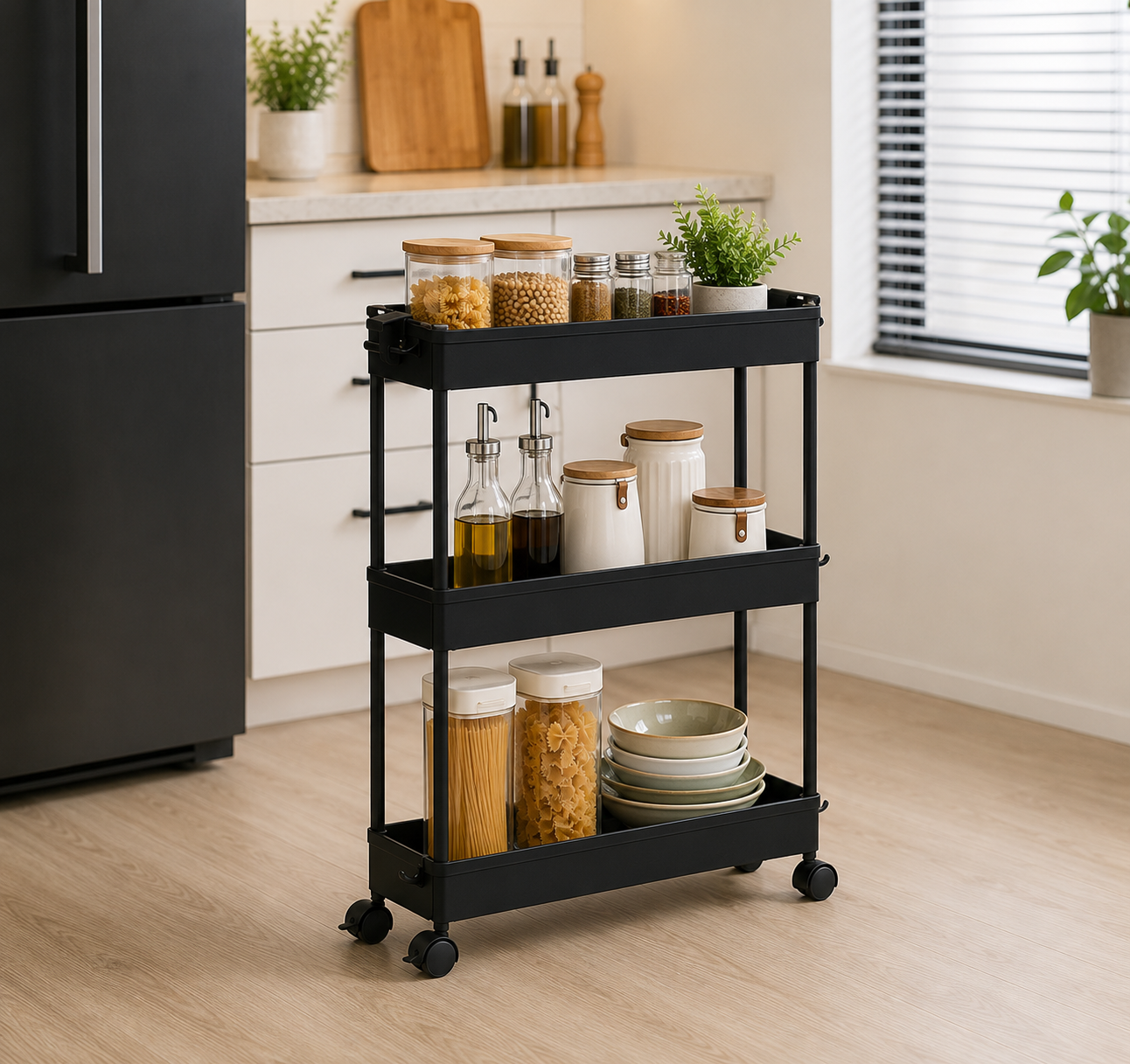 3/4/5 Tier Storage Trolley Cart on Wheels Slim Rolling Slide-Out Slim Utility Cart Storage Shelving Organizer for Kitchen Laundry Narrow Space Rack Space-Saving Bathroom Bedside Trolley