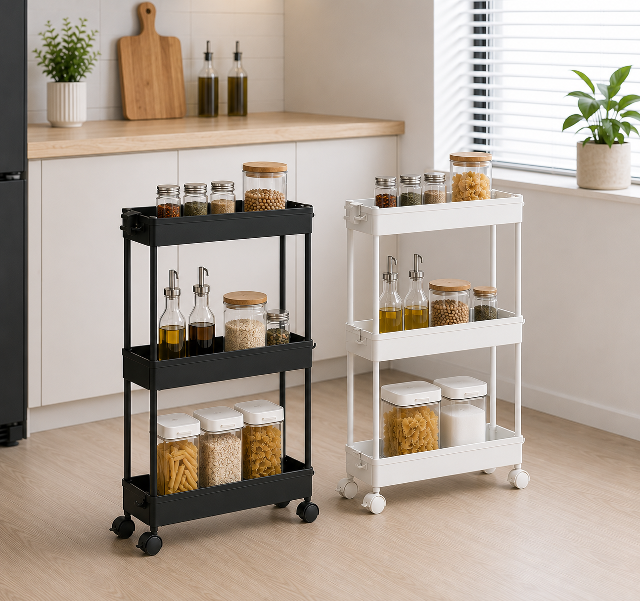 3/4/5 Tier Storage Trolley Cart on Wheels Slim Rolling Slide-Out Slim Utility Cart Storage Shelving Organizer for Kitchen Laundry Narrow Space Rack Space-Saving Bathroom Bedside Trolley