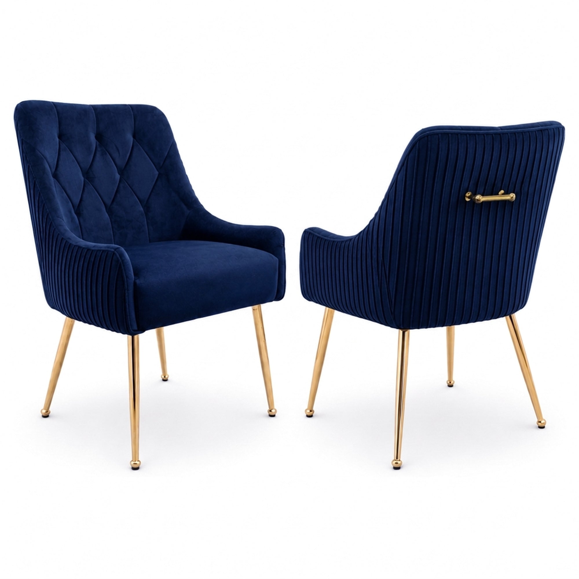 Accent Dining Chairs Set of 2, Modern Upholstered Kitchen Dining Room Chairs with Gold Legs, Fabric Tufted Velvet Living Room Chair for Reception Bedroom Kitchen