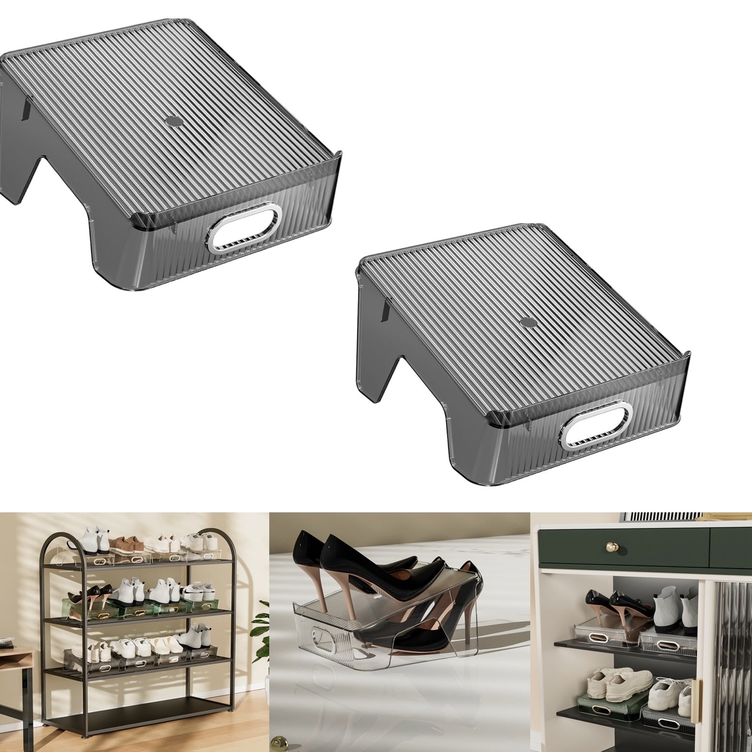 Double Layer Shoe Rack Slots Organizer 25 X 23 X 12.7cm Stacker Space - Saving Transparent Plastic Shoe Holder - Stand Shoe Rack Wardrobe Storage For Cabinet