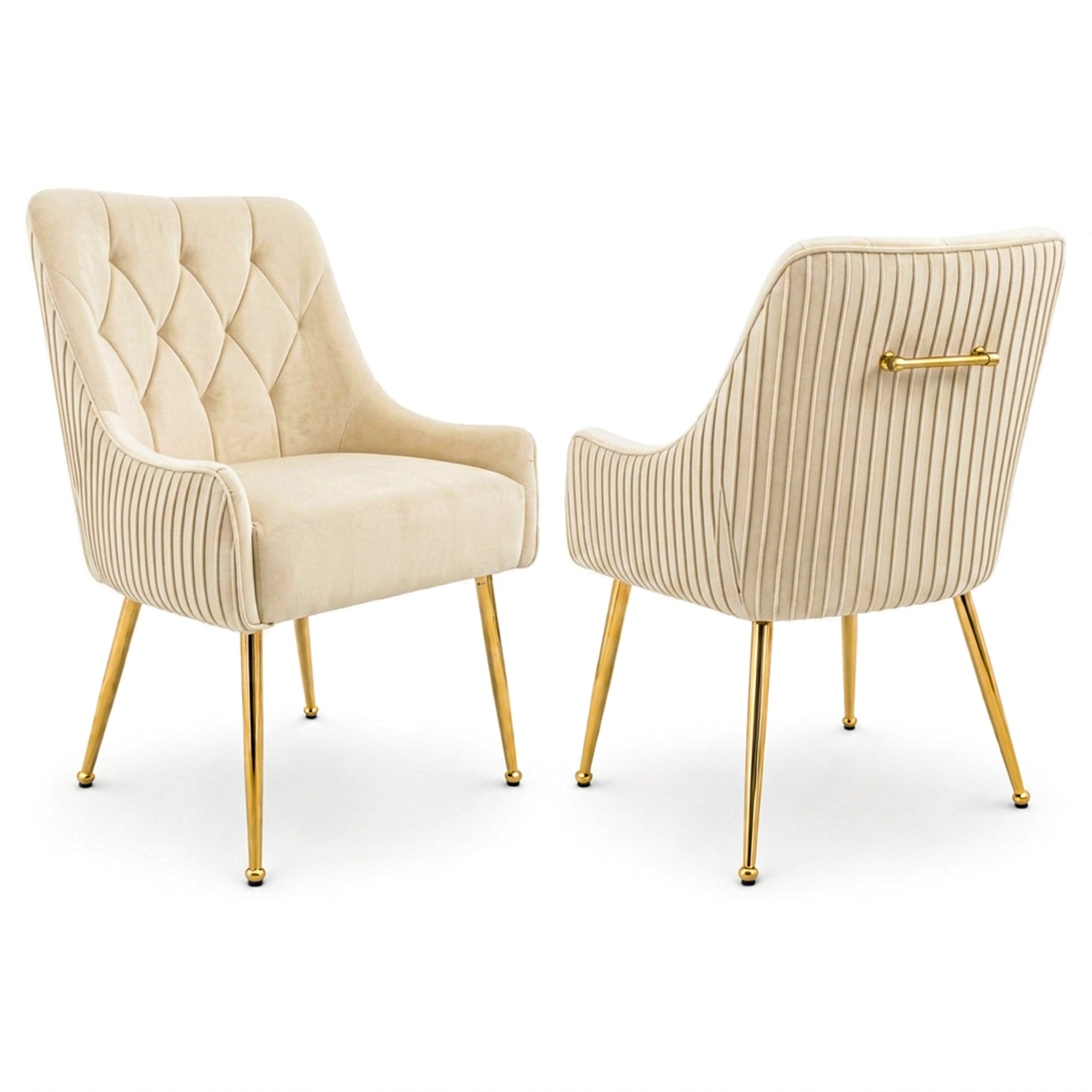 Accent Dining Chairs Set of 2, Modern Upholstered Kitchen Dining Room Chairs with Gold Legs, Fabric Tufted Velvet Living Room Chair for Reception Bedroom Kitchen