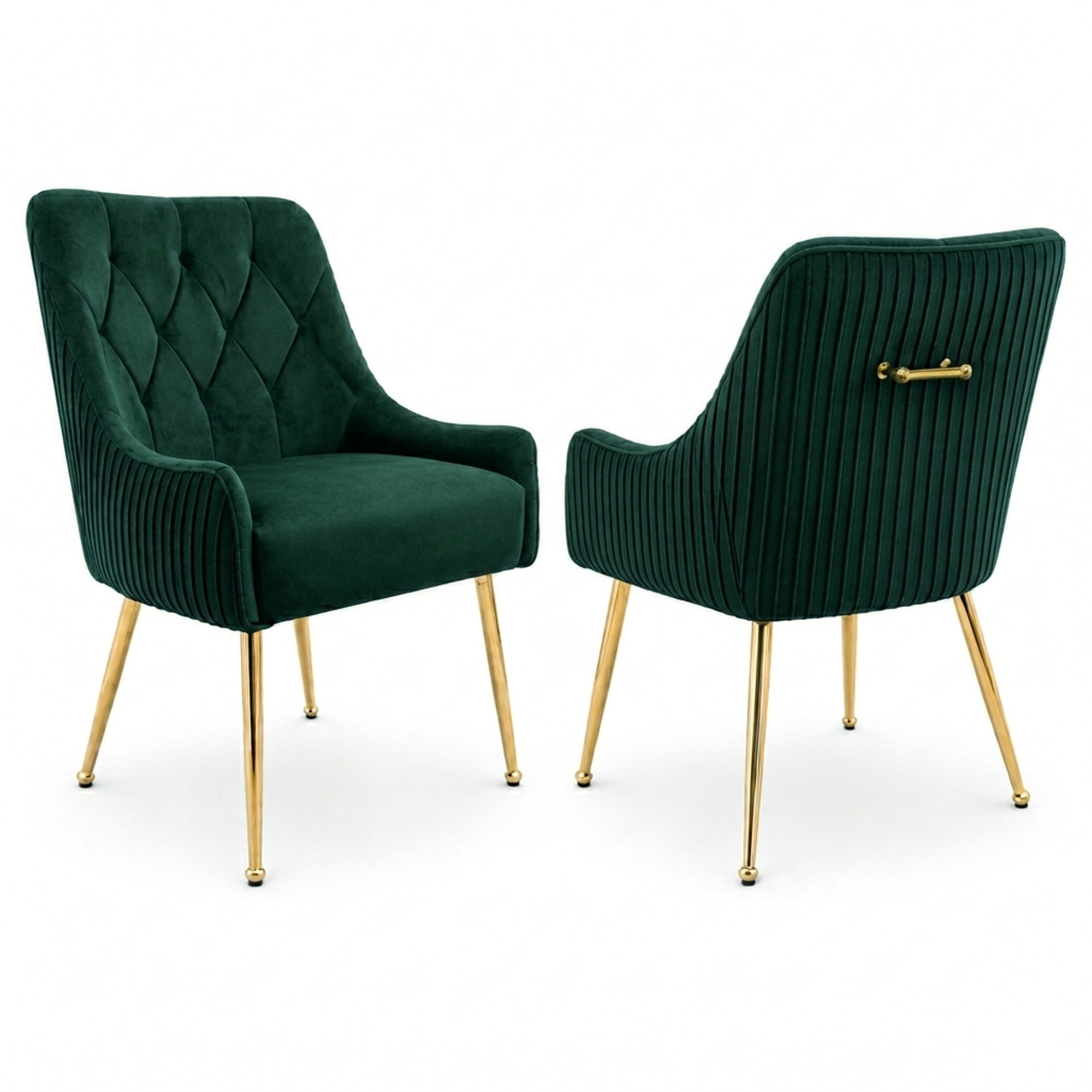 Accent Dining Chairs Set of 2, Modern Upholstered Kitchen Dining Room Chairs with Gold Legs, Fabric Tufted Velvet Living Room Chair for Reception Bedroom Kitchen