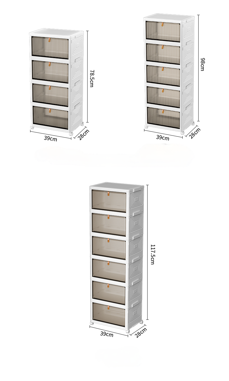 Foldable White Plastic Shoe Box 2/3/4/5/6 Tier Stackable Storage Cabinet - Rolling Wardrobe Storage Organizer Containers With Lid & Lockable Wheels