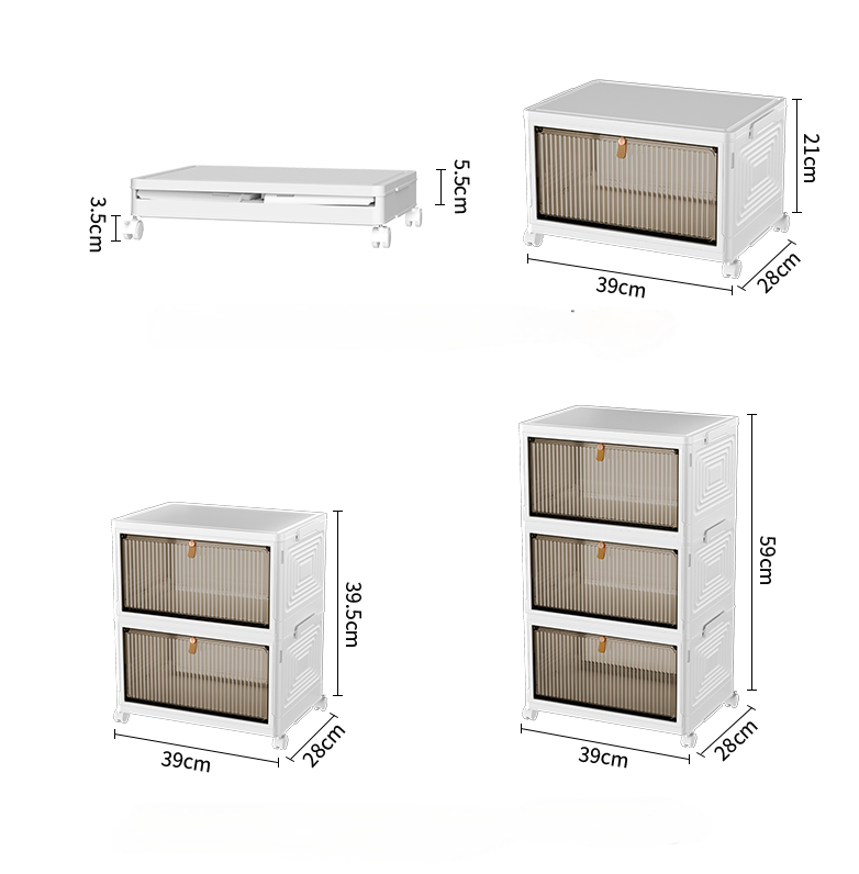Foldable White Plastic Shoe Box 2/3/4/5/6 Tier Stackable Storage Cabinet - Rolling Wardrobe Storage Organizer Containers With Lid & Lockable Wheels