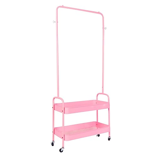 HYGRAD Metal Clothes Rack On Wheels Portable Clothes Rail For Hanging Clothes With Shoe Storage Shelfs Portable Clothes Rack Caddy For Bedroom Wardrobe In Pink White Or Black