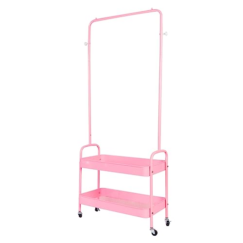 HYGRAD Metal Clothes Rack On Wheels Portable Clothes Rail For Hanging Clothes With Shoe Storage Shelfs Portable Clothes Rack Caddy For Bedroom Wardrobe In Pink White Or Black