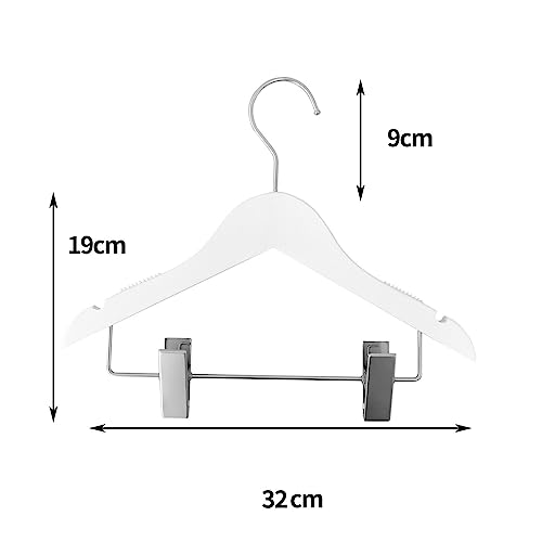 12 Children's White Wooden Coat Hangers For Baby And Toddler Clothes 360 Swivel Hook Wooden Coat Hangers With Clips For Kids Clothes Anti Slip