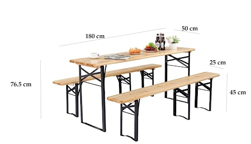 HYGRAD BUILT TO SURVIVE Extra Large Outdoor Folding Wooden Bench And Table Set 180cm Portable Picnic Table And Benches Set Garden Table Set