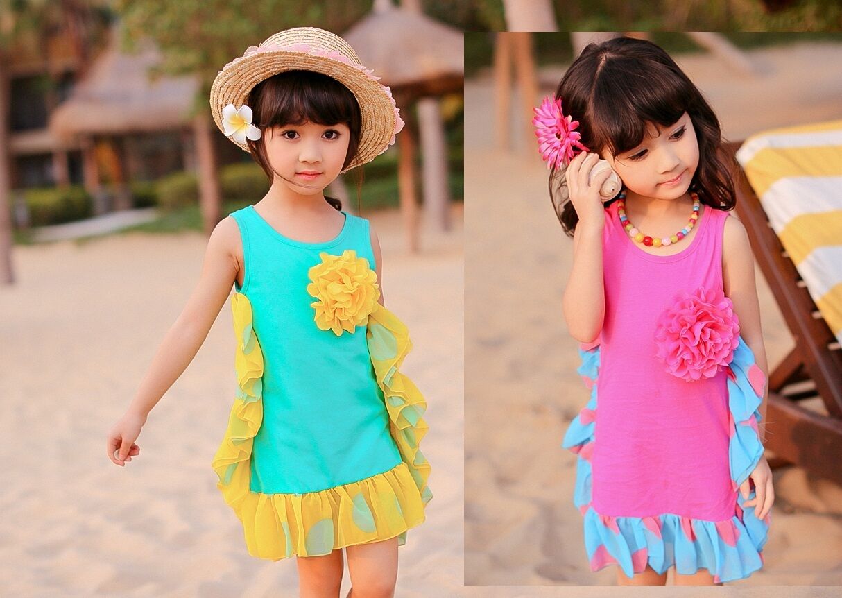 Kids Baby Girls Princess Skirt Flower Vest Beach Tutus Dress Sleeveless SunDress