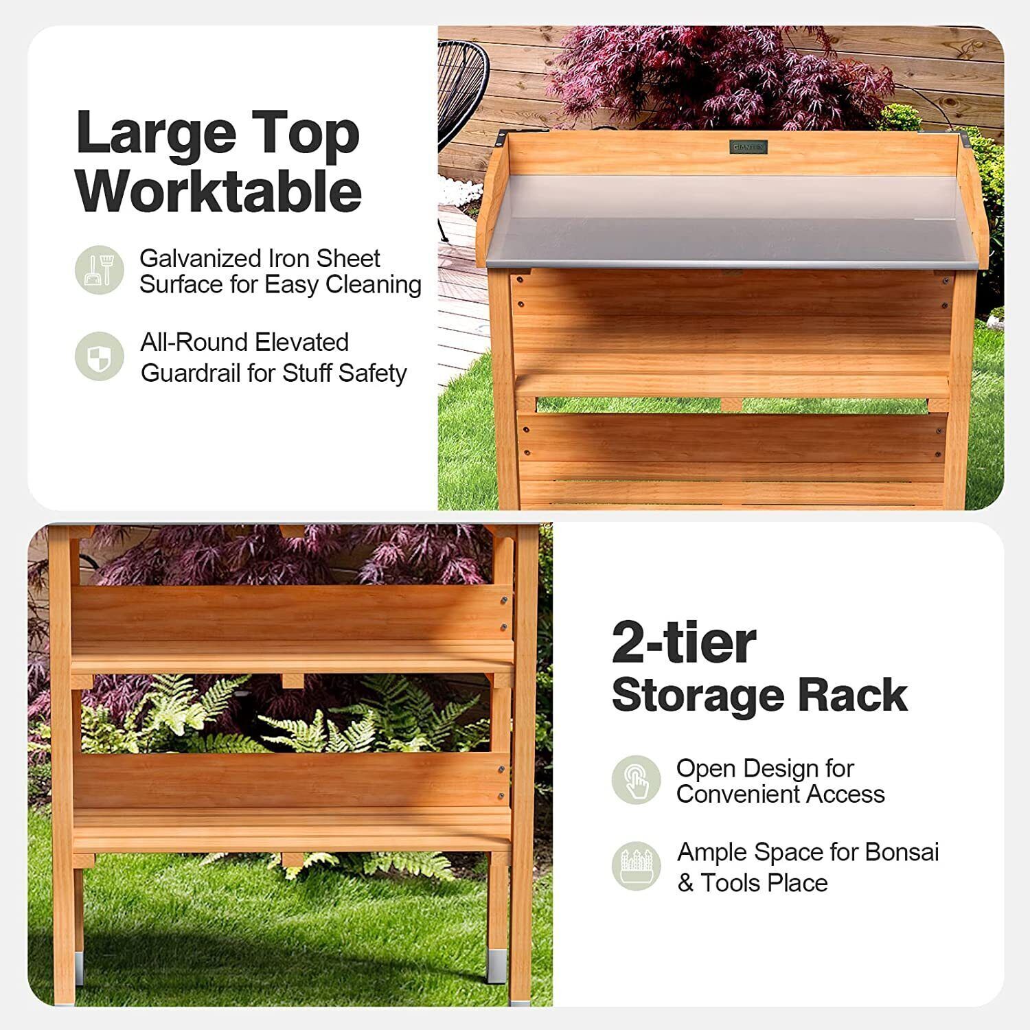 Outdoor Garden Wooden Potting Bench Work Station Table Tool W/Hook Storage Shelf