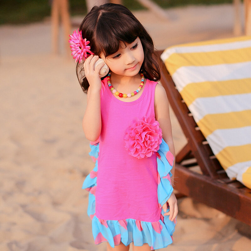Kids Baby Girls Princess Skirt Flower Vest Beach Tutus Dress Sleeveless SunDress