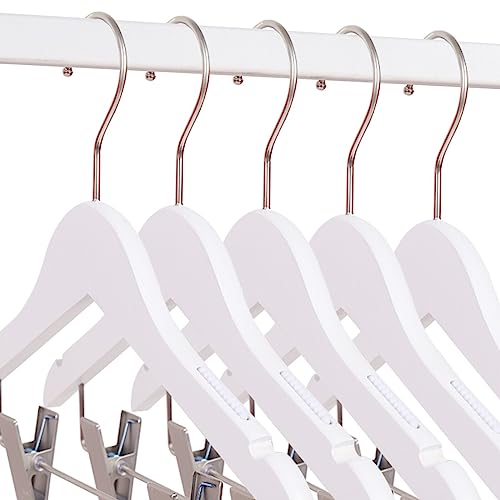 12 Children's White Wooden Coat Hangers For Baby And Toddler Clothes 360 Swivel Hook Wooden Coat Hangers With Clips For Kids Clothes Anti Slip
