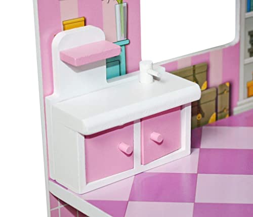 Wooden Kids Doll House All in 1 With Furniture & Staircase Perfect Birthday (Design 2)