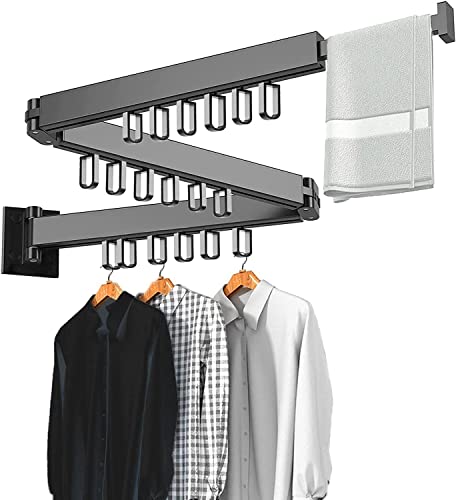 HYGRAD BUILT TO SURVIVE Clothes Drying Rack Wall Mounted Clothes Drying Airer Rack, Retractable Fold Away Laundry Drying Rack Outdoor & Indoor Neat Formal Drying Rack (Three Rod - 114cm Long)