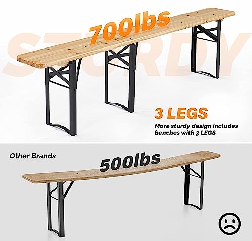 HYGRAD BUILT TO SURVIVE Extra Large Outdoor Folding Wooden Bench And Table Set 180cm Portable Picnic Table And Benches Set Garden Table Set