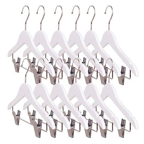 Quality Hangers - White Wooden Kids Hanger, Non Slip Grip, Chrome Swivel Hook, 13 inch with Clips (Set of 5) Quality Hangers