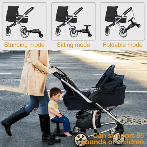 Buggy Stroller Board with Seat Pram Pushchair Stroller Board Pram Accessory Attachment for Kids with Double Clip for Extra Safety