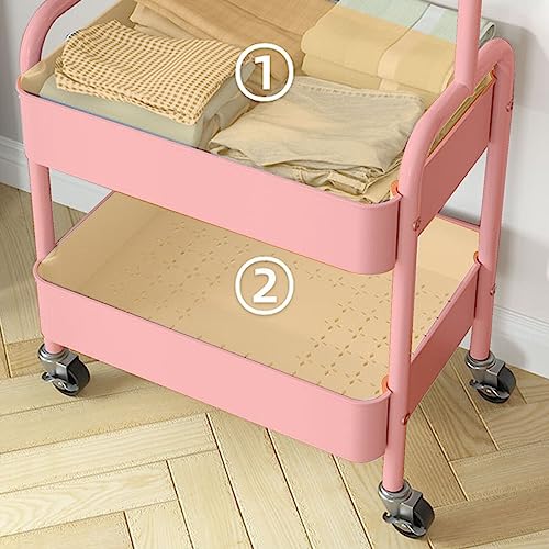 HYGRAD Metal Clothes Rack On Wheels Portable Clothes Rail For Hanging Clothes With Shoe Storage Shelfs Portable Clothes Rack Caddy For Bedroom Wardrobe In Pink White Or Black