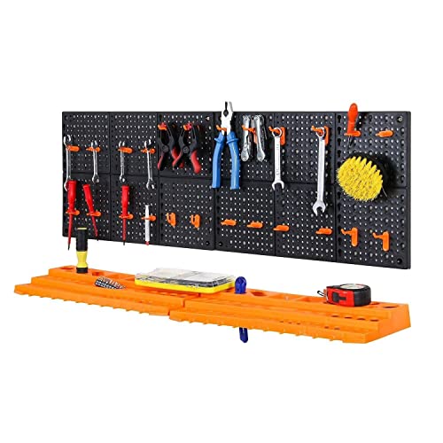 54Pcs Wall Mounted Tool Organiser Peg Board Tool Storage Garage Peg Board with Hooks Tool Racking for Garage & Shed Garage Utility Shelving Unit
