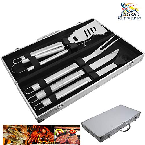 HYGRAD® BBQ Grill Tools Set, 5 Pieces Stainless Steel BBQ Tool Sets, Outdoor Barbecue Grilling Utensil with Storage Case